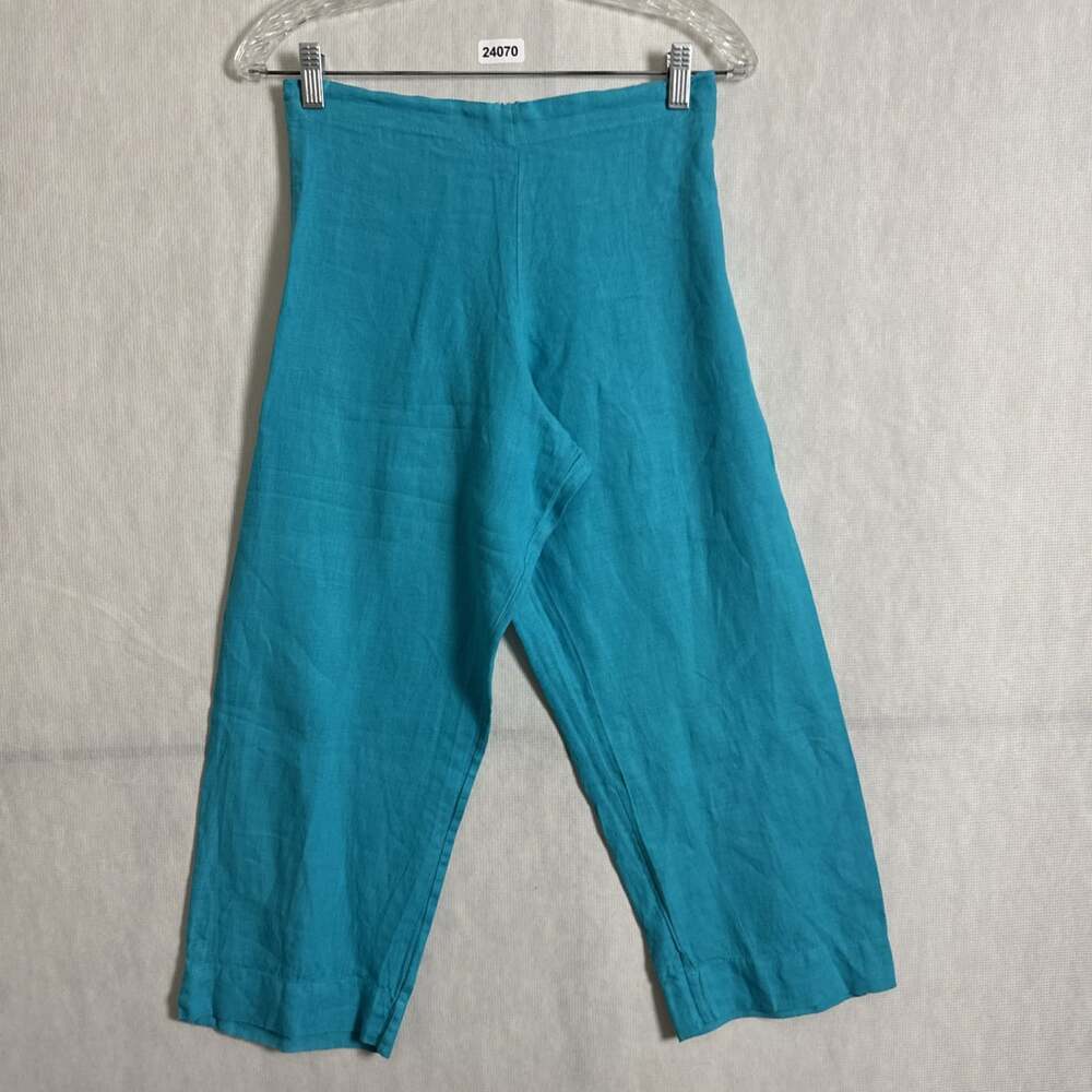Bryn Walker Women's Size XS Blue 100% Linen Straight Wide Leg Crop Pull On Pants